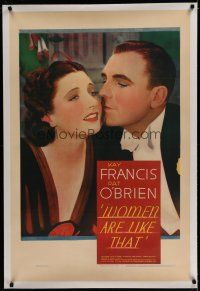 6z491 WOMEN ARE LIKE THAT linen 1sh '38 stone litho of beautiful Kay Francis kissed by Pat O'Brien!
