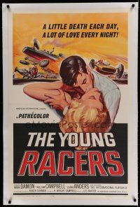 6z499 YOUNG RACERS linen 1sh '63 a little death each day, a lot of love every night, cool art!