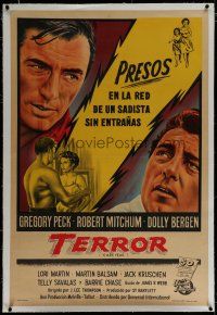 7a160 CAPE FEAR linen Argentinean '62 cool different art of Gregory Peck & Robert Mitchum, classic!