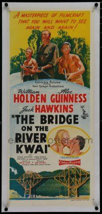 7a349 BRIDGE ON THE RIVER KWAI linen pre-Awards Aust daybill '58 Holden, Alec Guinness, David Lean