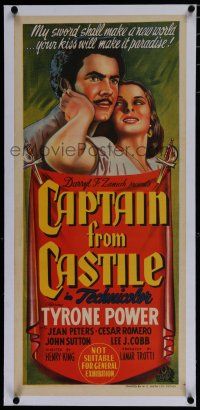 7a350 CAPTAIN FROM CASTILE linen Aust daybill '47 different art of Tyrone Power & Jean Peters!