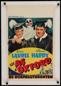 7a400 CHUMP AT OXFORD linen Belgian R50s different Belinsky art of Laurel & Hardy with ghost behind!