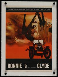 7a095 BONNIE & CLYDE linen Czech 11x16 '68 Warren Beatty, Faye Dunaway, different art by Vyletal!