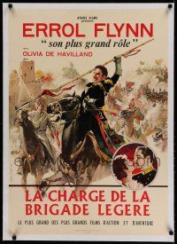 7a210 CHARGE OF THE LIGHT BRIGADE linen French 23x32 R60s cool art of Errol Flynn, Curtiz classic!