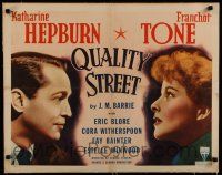 7a070 QUALITY STREET linen 1/2sh '37 great profile image of Katharine Hepburn & Franchot Tone, rare!