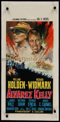 7a319 ALVAREZ KELLY linen Italian locandina '66 different art of William Holden & Richard Widmark!