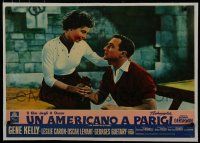 7a276 AMERICAN IN PARIS linen Italian photobusta R63 romantic c/u of Gene Kelly & Leslie Caron!