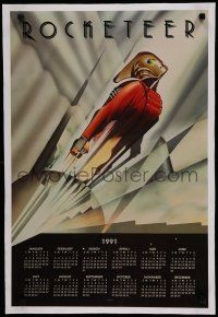 7a033 ROCKETEER linen calendar poster '91 Disney, cool art of Bill Campbell by John Mattos!