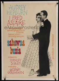7a091 FUNNY FACE linen Polish 23x33 '62 Audrey Hepburn & Fred Astaire, art by Janiszewski!