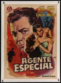 7a234 BIG COMBO linen Spanish R58 Jano art of Cornel Wilde & sexy Jean Wallace, classic film noir!