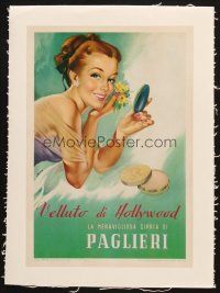 7a020 PAGLIERI linen 10x14 Italian advertising poster '51 Mosca art of pretty smiling woman!