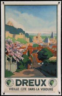 7a011 DREUX linen French travel poster '30 great art of the countryside village by Suzanne Hulot!