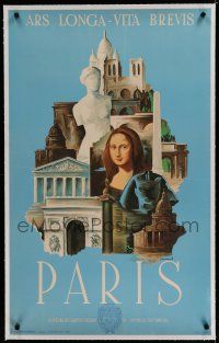 7a012 PARIS linen French travel poster '36 cool art of famous landmarks & artwork by Marton!