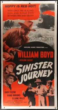 7b263 SINISTER JOURNEY linen 3sh '48 William Boyd as Hopalong Cassidy, blazing guns & flying fists!