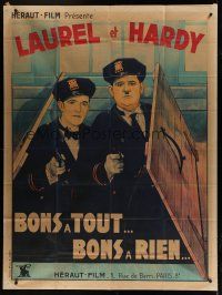 7b094 MIDNIGHT PATROL French 1p '33 different art of Stan Laurel & Oliver Hardy as cops with guns!