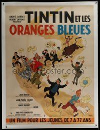 7b200 TINTIN ET LES ORANGES BLEUES linen French 1p '64 art by Herge, from his classic cartoon, rare!