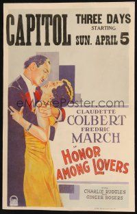 7b059 HONOR AMONG LOVERS WC '31 art of Claudette Colbert & March, directed by Dorothy Arzner!