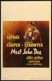 7b063 MEET JOHN DOE WC '41 different art of Gary Cooper clutching Barbara Stanwyck, Frank Capra!