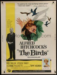 7c055 BIRDS 30x40 '63 Alfred Hitchcock, Tippi Hedren, classic art of attacking avians!