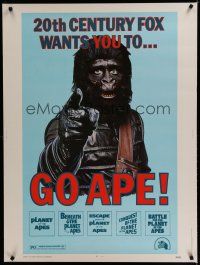7c057 GO APE 30x40 '74 5-bill Planet of the Apes, wonderful Uncle Sam parody art!