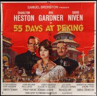7c257 55 DAYS AT PEKING 6sh '63 art of Charlton Heston, Ava Gardner & David Niven by Terpning!