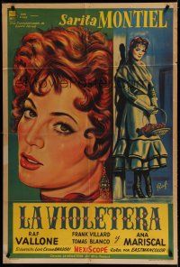7c244 LA VIOLETERA Argentinean '58 great Raf art of pretty Sara Montiel full-length & close up!