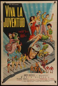 7c248 VIVA LA JUVENTUD Argentinean '56 wacky musical cartoon art of Mexican college students!