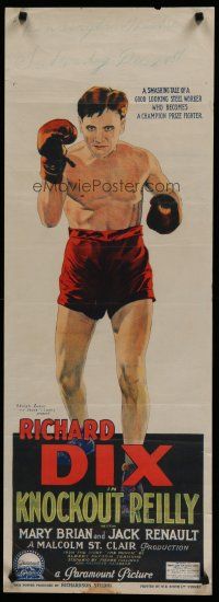 7c089 KNOCKOUT REILLY long Aust daybill '27 best Richardson Studio art of boxer Richard Dix!