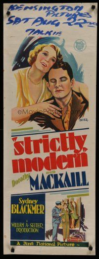 7c092 STRICTLY MODERN long Aust daybill '30 Davies art of Dorothy Mackaill & Blackmer, lost film!