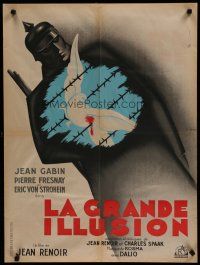 7c126 GRAND ILLUSION French 23x32 R45 Jean Renoir's masterpiece, classic Bernard Lancy art!