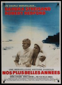 7c129 WAY WE WERE French 23x32 '73 Barbra Streisand & Robert Redford on the beach!