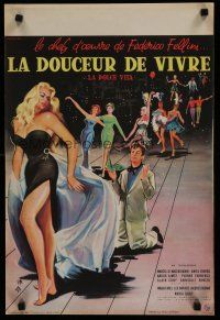 7c133 LA DOLCE VITA French 15x21 '60 Federico Fellini, Mastroianni, sexy Ekberg by Yves Thos!