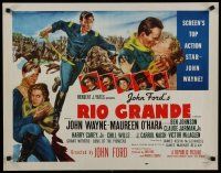 7c026 RIO GRANDE 1/2sh R56 artwork of John Wayne & Maureen O'Hara, directed by John Ford!