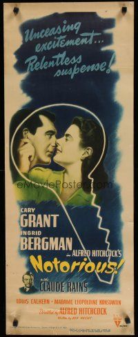 7c040 NOTORIOUS insert '46 art of Cary Grant & Ingrid Bergman in key, Alfred Hitchcock classic!