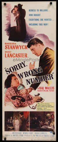 7c045 SORRY WRONG NUMBER insert '48 Burt Lancaster about to backhand Barbara Stanwyck!