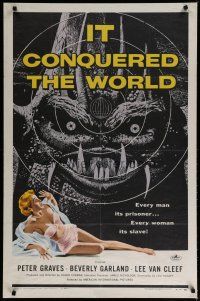 7c374 IT CONQUERED THE WORLD 1sh '56 Roger Corman, AIP, great art of wacky monster & sexy girl!