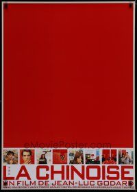 7c198 LA CHINOISE Japanese 29x41 R90s Jean-Luc Godard, Juliet Berto, cool solid red design!