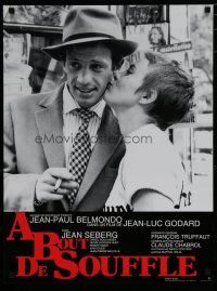 7c206 A BOUT DE SOUFFLE Japanese R98 Jean-Luc Godard, Jean Seberg kissing Jean-Paul Belmondo!