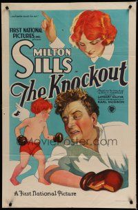 7c376 KNOCKOUT 1sh '25 great art of Milton Sills boxing with a small winged Cupid by pretty girl!