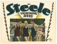 7c445 LIGHTNING SPEED LC '28 Bob Steele & pretty Mary Mayberry in swimsuits, cool deco design!