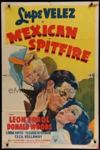 7c378 MEXICAN SPITFIRE 1sh '40 art of Leon Errol mad at sexy Lupe Velez romanced by Donald Woods!