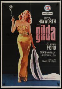 7c086 GILDA Spanish R66 full-length Jano art of sexy smoking Rita Hayworth in sheath dress!