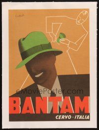 7c293 BANTAM linen 9x13 Italian advertising poster '50s cool hat ad with art by Gino Boccasile!