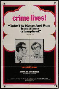 7c384 TAKE THE MONEY & RUN 1sh '69 wacky Woody Allen mugshot in classic mockumentary!