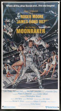 7d280 MOONRAKER 3sh '79 art of Roger Moore as James Bond & sexy space babes by Goozee!