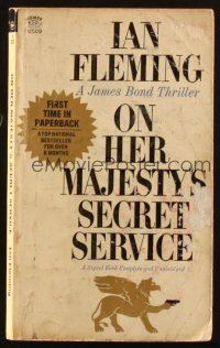 7d180 ON HER MAJESTY'S SECRET SERVICE 1st U.S. Signet printing paperback book '64 Bond, rare art!