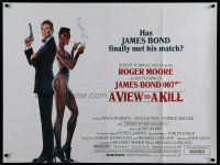 7d349 VIEW TO A KILL white British quad '85 Moore as James Bond & smoking Grace Jones by Goozee!