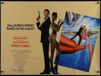 7d348 VIEW TO A KILL tan British quad '85 Moore as James Bond & smoking Grace Jones by Goozee!