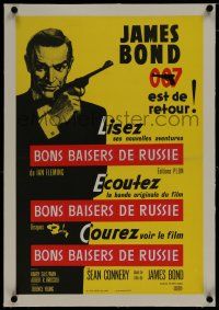 7d045 FROM RUSSIA WITH LOVE linen French 15x21 '64 cool art of Sean Connery as James Bond!