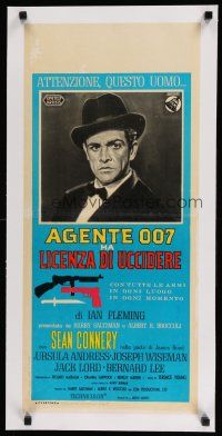 7d014 DR. NO linen Italian locandina '63 different art of Sean Connery as James Bond wearing hat!